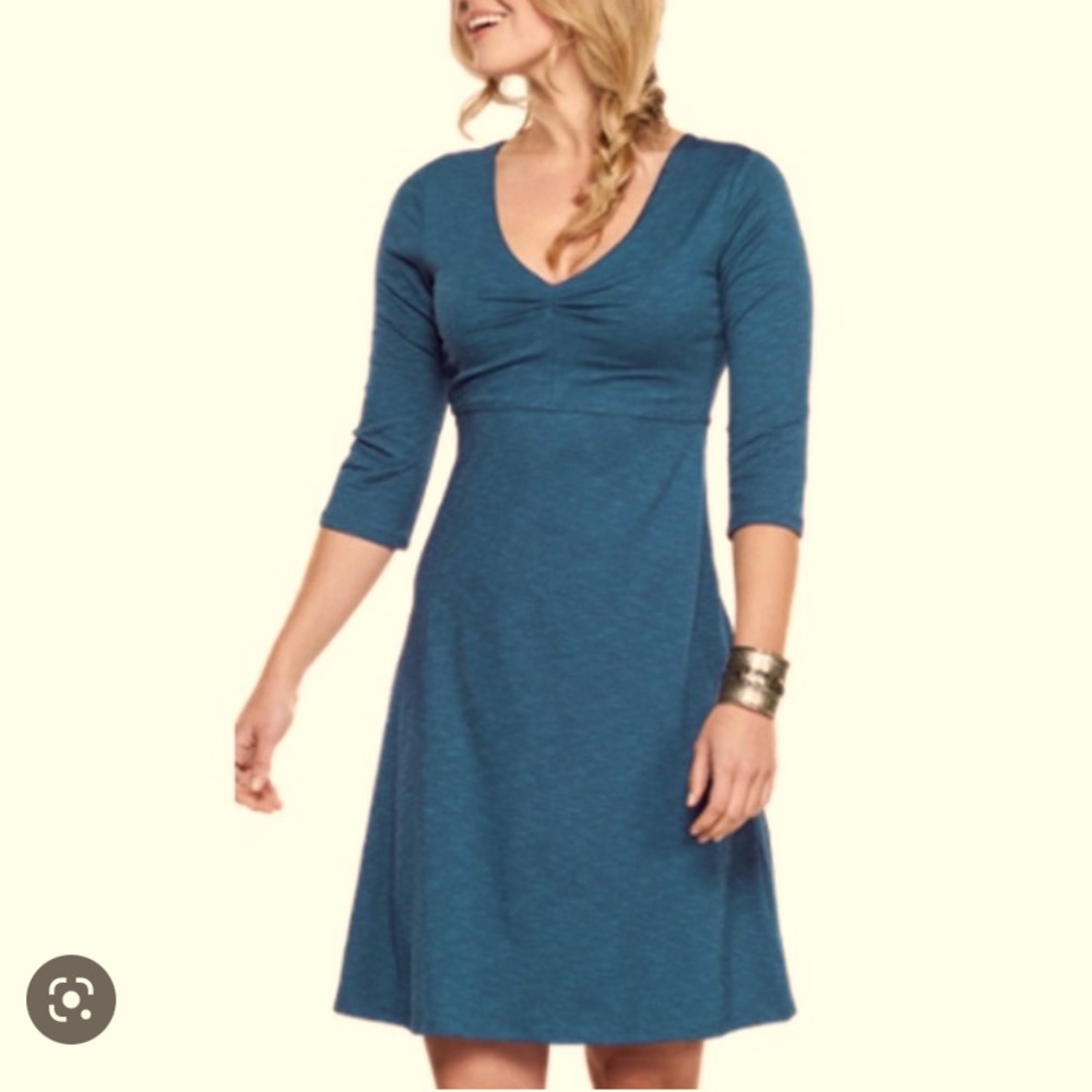 Toad&Co Rosalinda 3/4 sleeve organic dress turquoise marine ocean blue XS